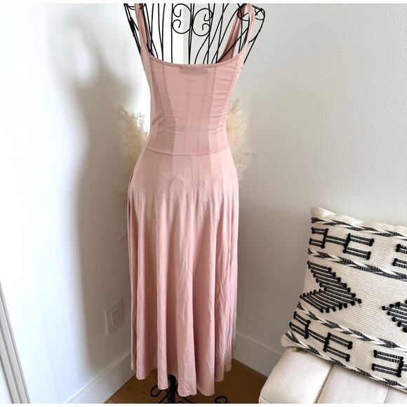 Reformation Blush Pink Fit & Flare Midi Scoop Neck Tank Dress XS - Picture 6 of 10